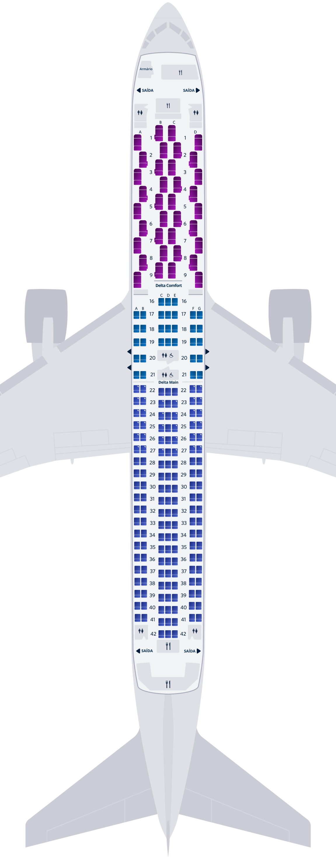 Mapa de assentos do Boeing 767-300ER (76L)