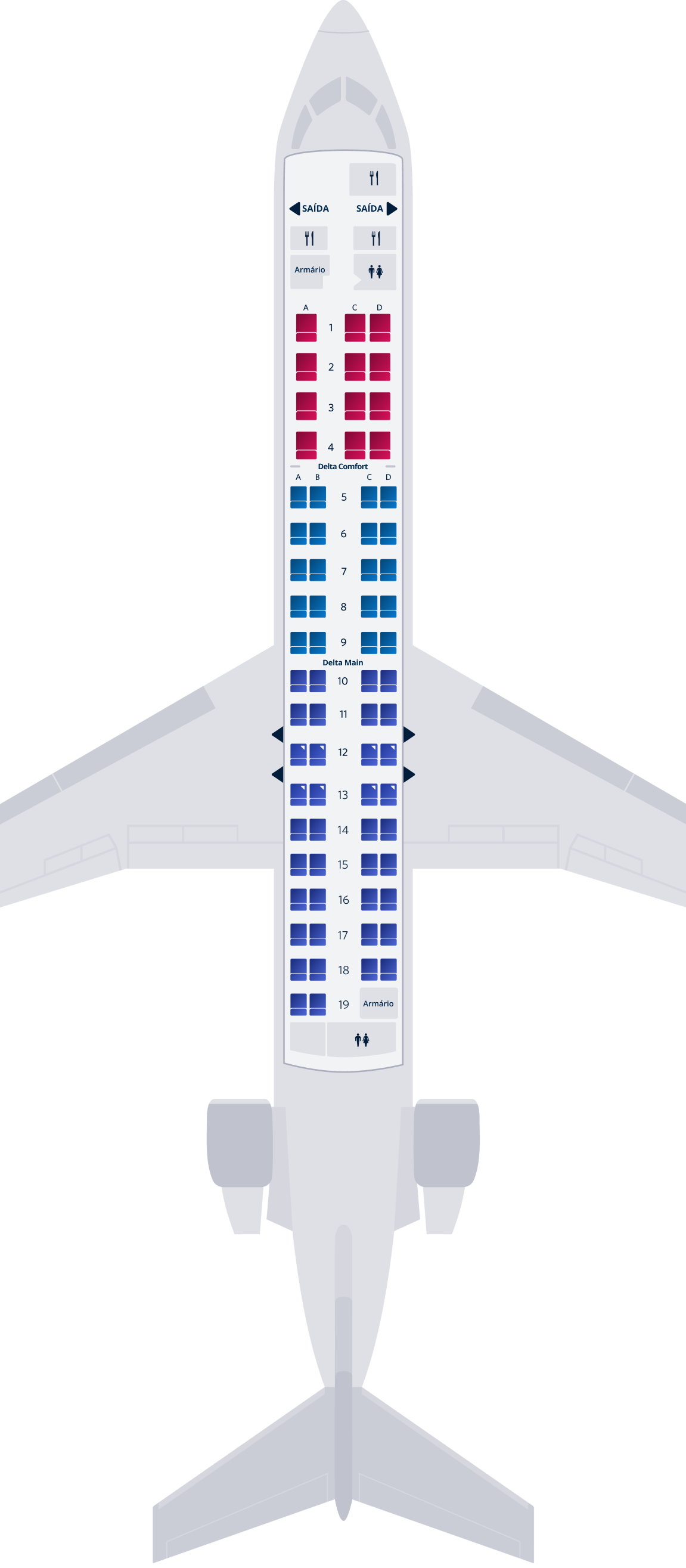Mapa de assentos do Bombardier CRJ-900-70