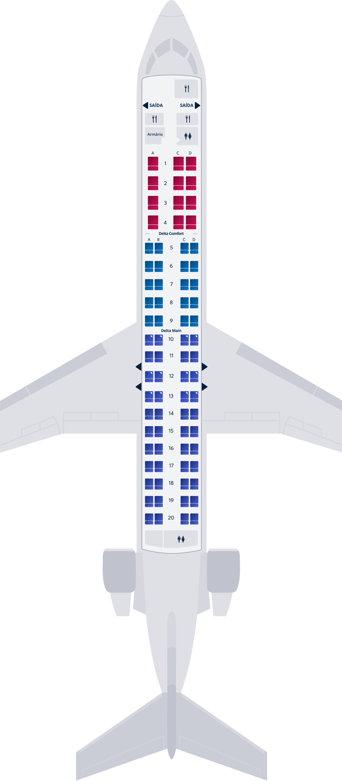 Mapa de assentos do Bombardier CRJ-900-76
