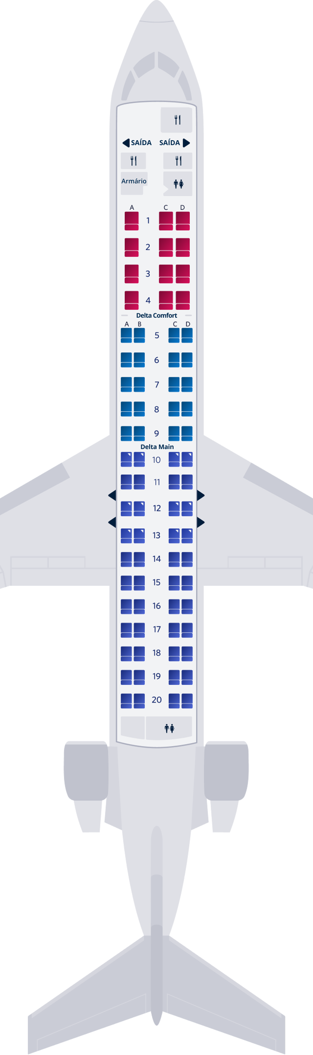 Mapa de assentos do Bombardier CRJ-900-76